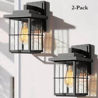 LNC Modern Rustic Square Black Outdoor Sconce with Seeded Glass Shade 1-Light Wall Lantern For Deck Patio Porch (2-Pack) 6VZRFIHD1254D37