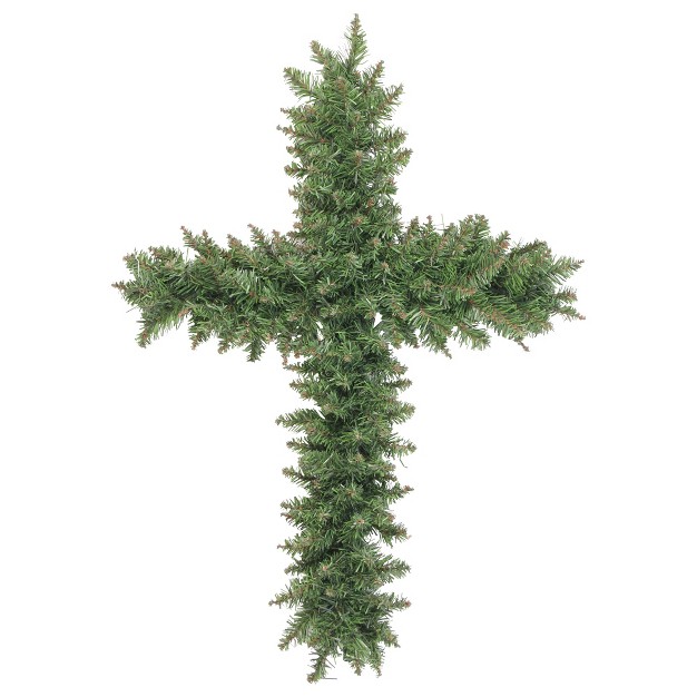 Unlit Green Pine Artificial Cross Shape With Ground Stake Christmas Wreath