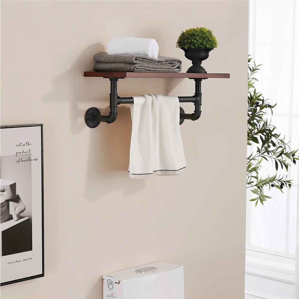 Industrial Pipe Shelving  1 Tier Iron Pipe Shelves Industrial Bathroom Shelves with Towel bar