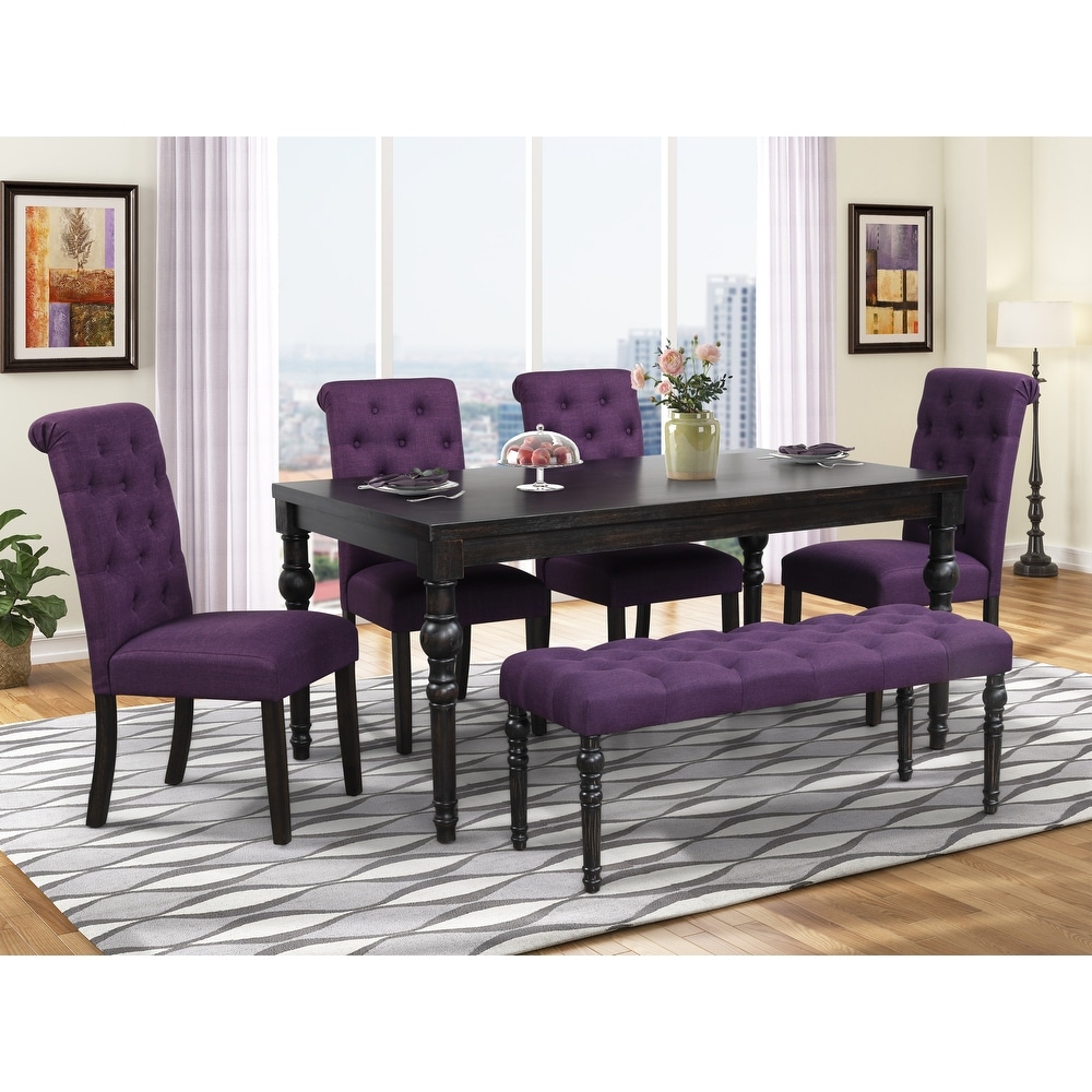 Roundhill Furniture Leviton Upholstered Dark Wash Wood 6 piece Dining Set