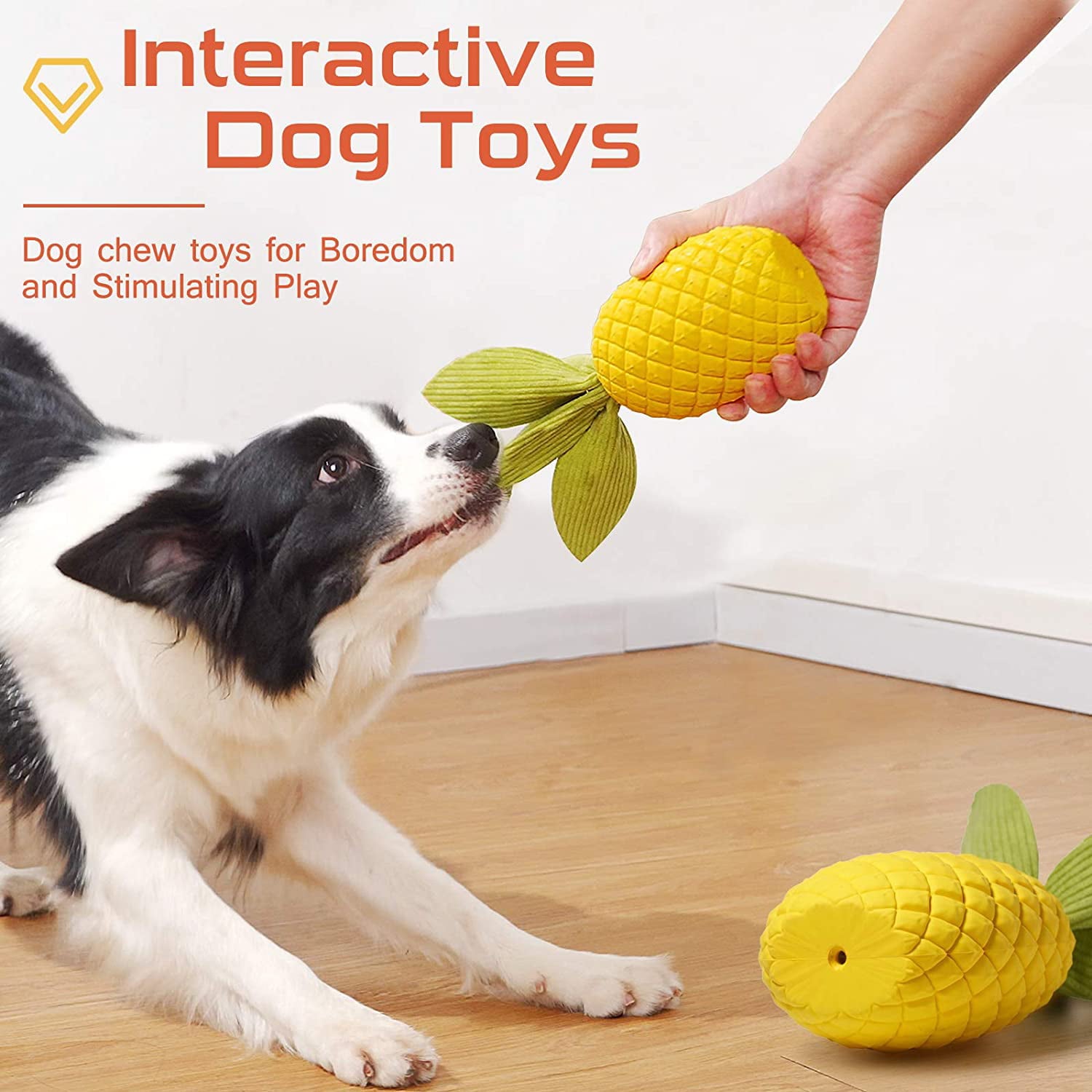 Sugelary Squeaky Dog Toys for Aggressive Chewer， Indestructible Rubber， Pineapple， Yellow