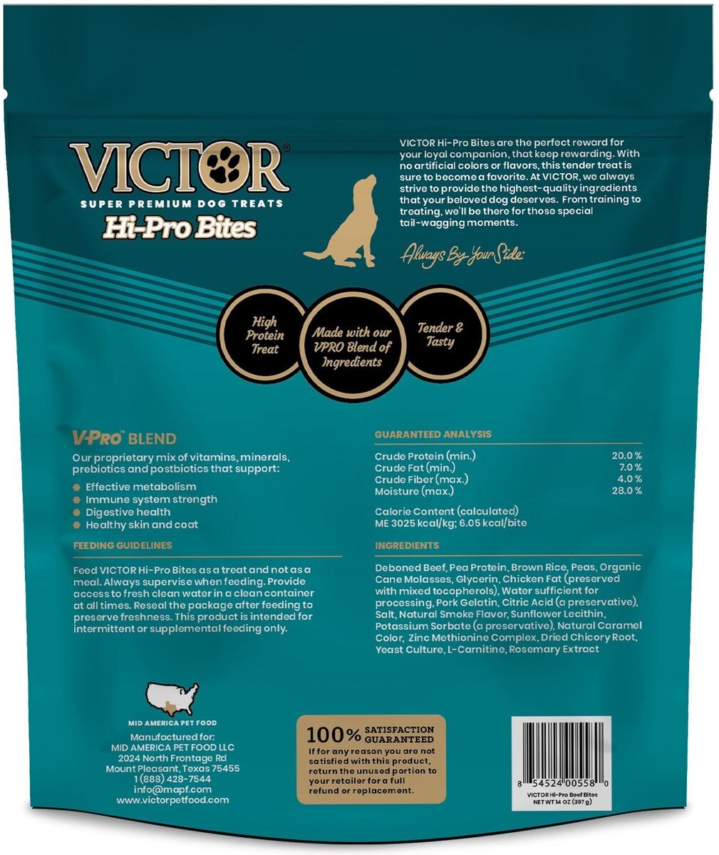 VICTOR Classic Hi-Pro Bites Tender Beef Recipe Training Dog Treats， 14-oz bag