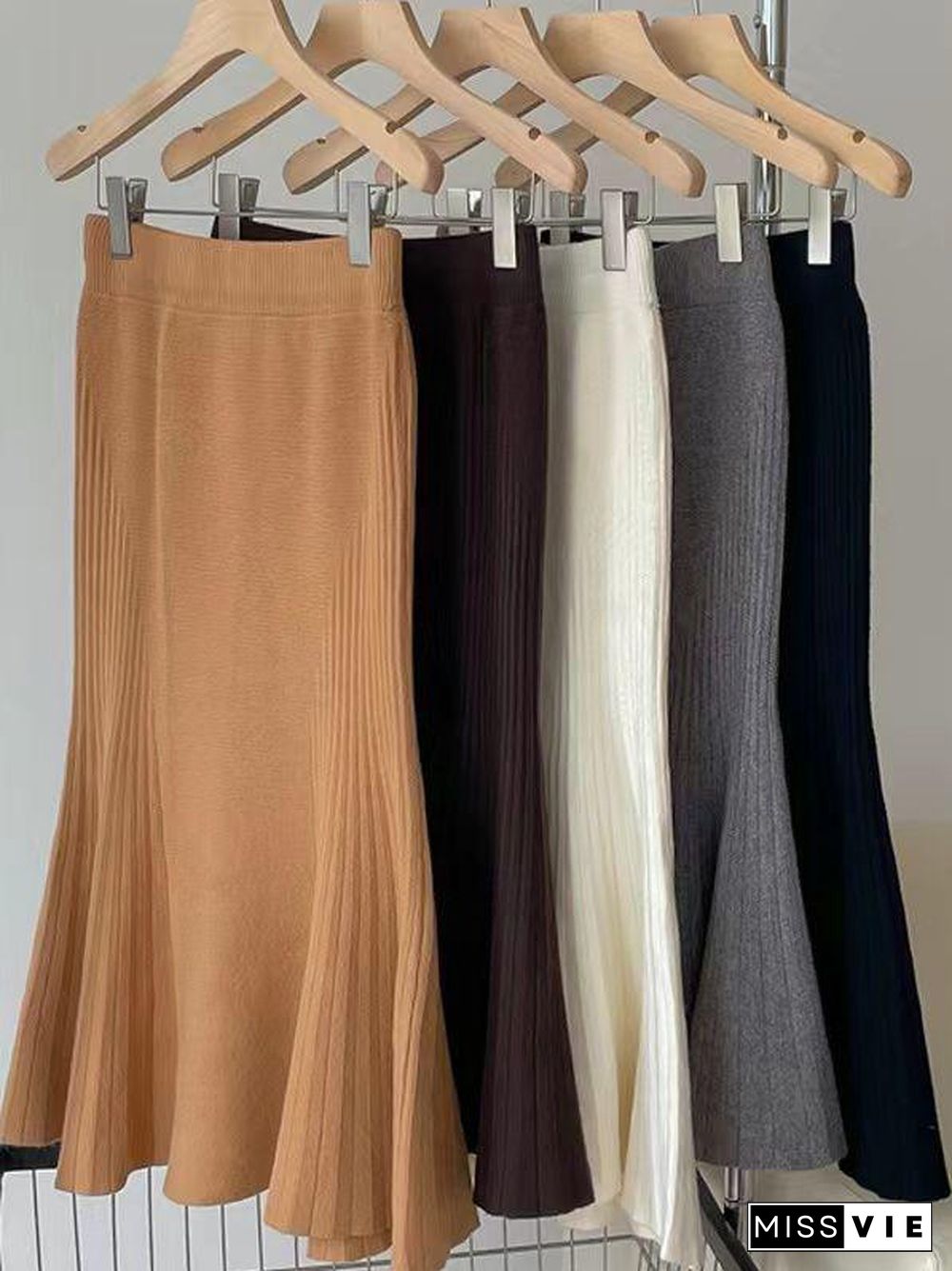 A-Line High Waisted Pleated Solid Color Skirts Bottoms