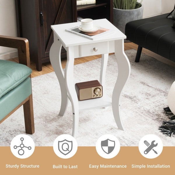 2-Tier End Table with Drawer and Shelf for Living Room Bedroom