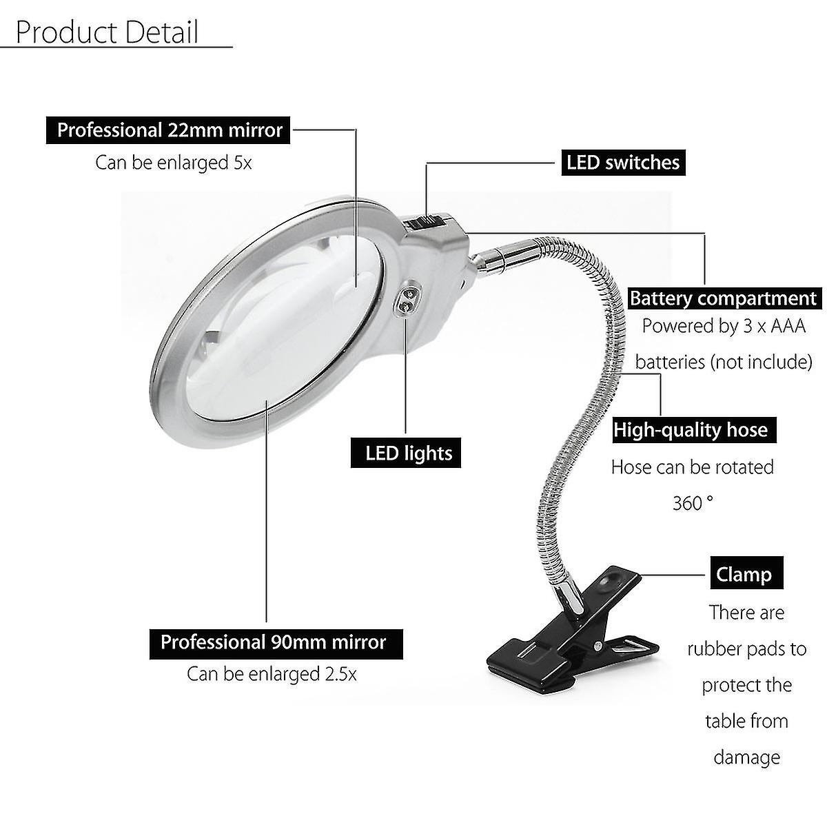 Lighted Table Top Desk Magnifier Magnifying Glass Led Lighted Lamp With Clamp Xl