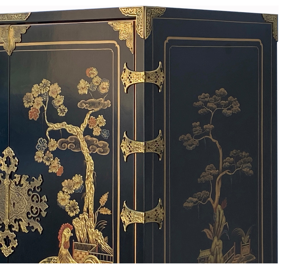 Vintage Chinoiserie Black And Gold Graphic Claw Legs Cabinet Hcs7263   Asian   Accent Chests And Cabinets   by Golden Lotus Antiques  Houzz