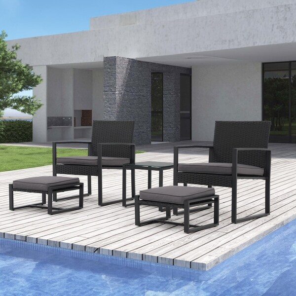 Patio 5 Pieces Wicker Chat Set with Cushions