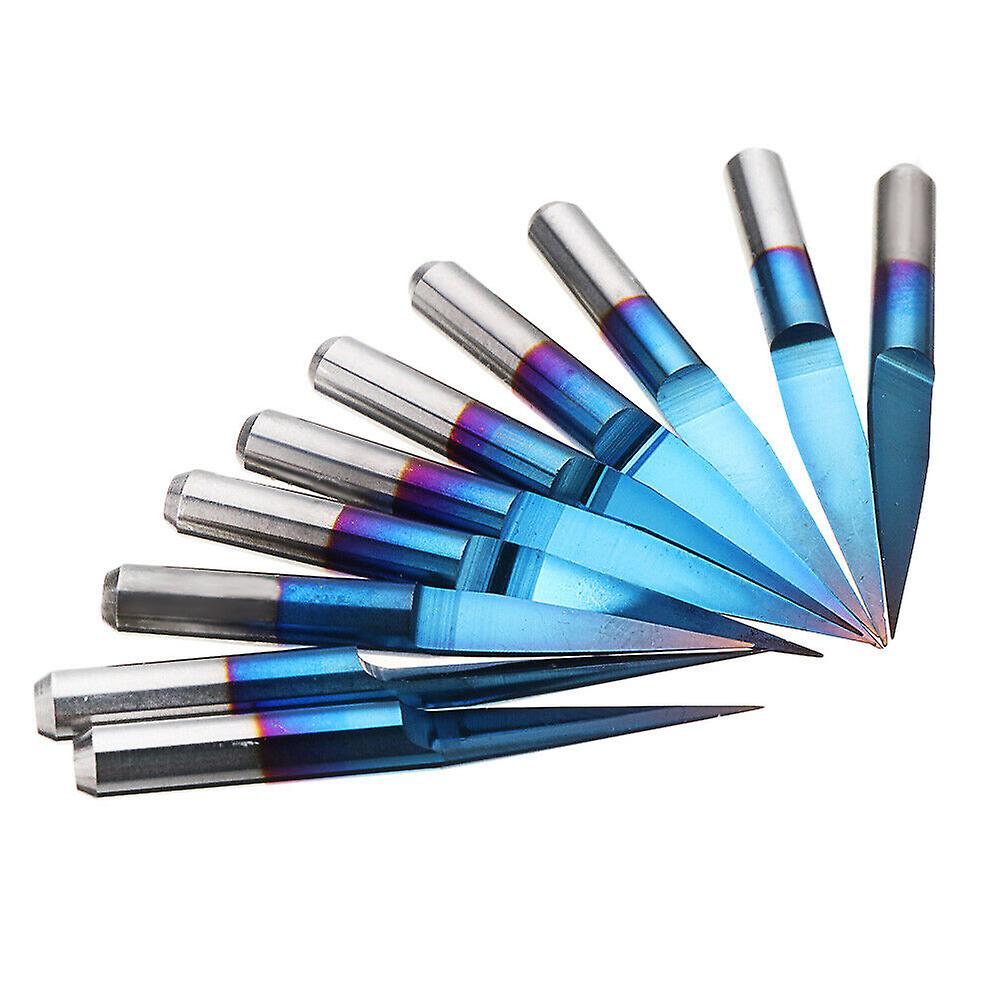 10pcs 3.175mm Blue Coating Pcb 3d Milling Cutter 10/15/20/25 Degrees Tungsten Carbide V Shape Engraving Bit Cnc Router Tool