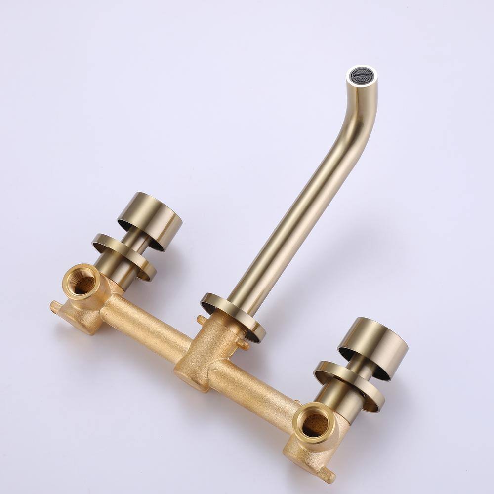 Hlihome Double Handle Wall Mounted Faucet with Valve in Brushed Gold RBDK-0682-BG