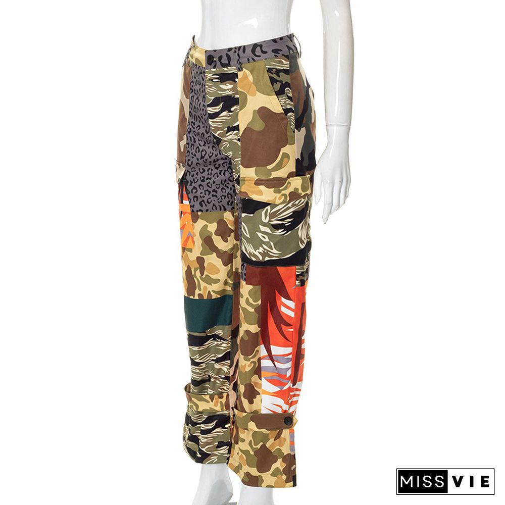 High Waist Straight Pockets Camouflage Pants