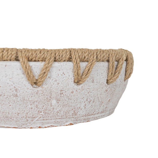 Woven Rim Decorative Bowl White Terracotta amp Jute By Foreside Home amp Garden