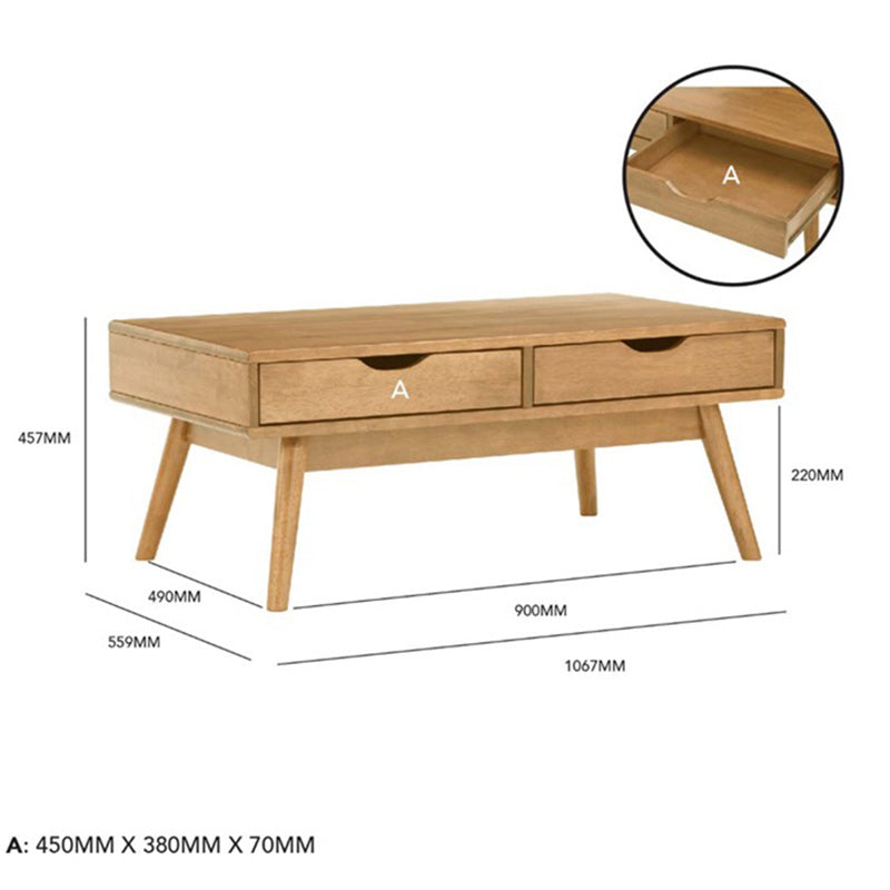 LAMAR Coffee Table with 2 Drawers 106cm - Natural