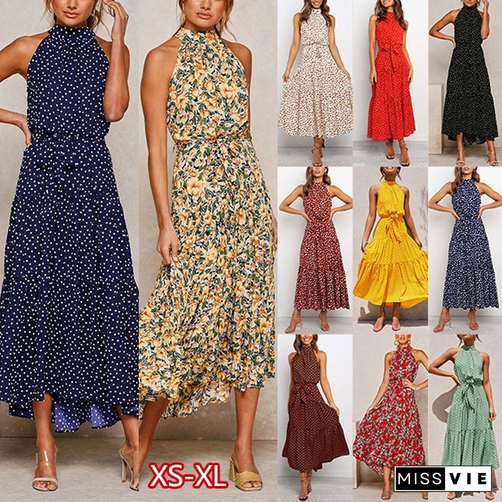 Women Polka Dot Print Dress New Summer Womens Dresses Boho Maxi Long Evening Party Dress Beach Dress Sundress