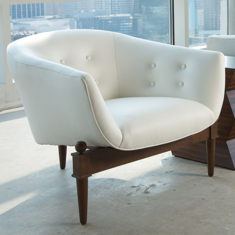 Luxe Mid Century Modern White Leather Club Chair  Round Barrel Minimalist Retro   Midcentury   Armchairs And Accent Chairs   by My Swanky Home  Houzz