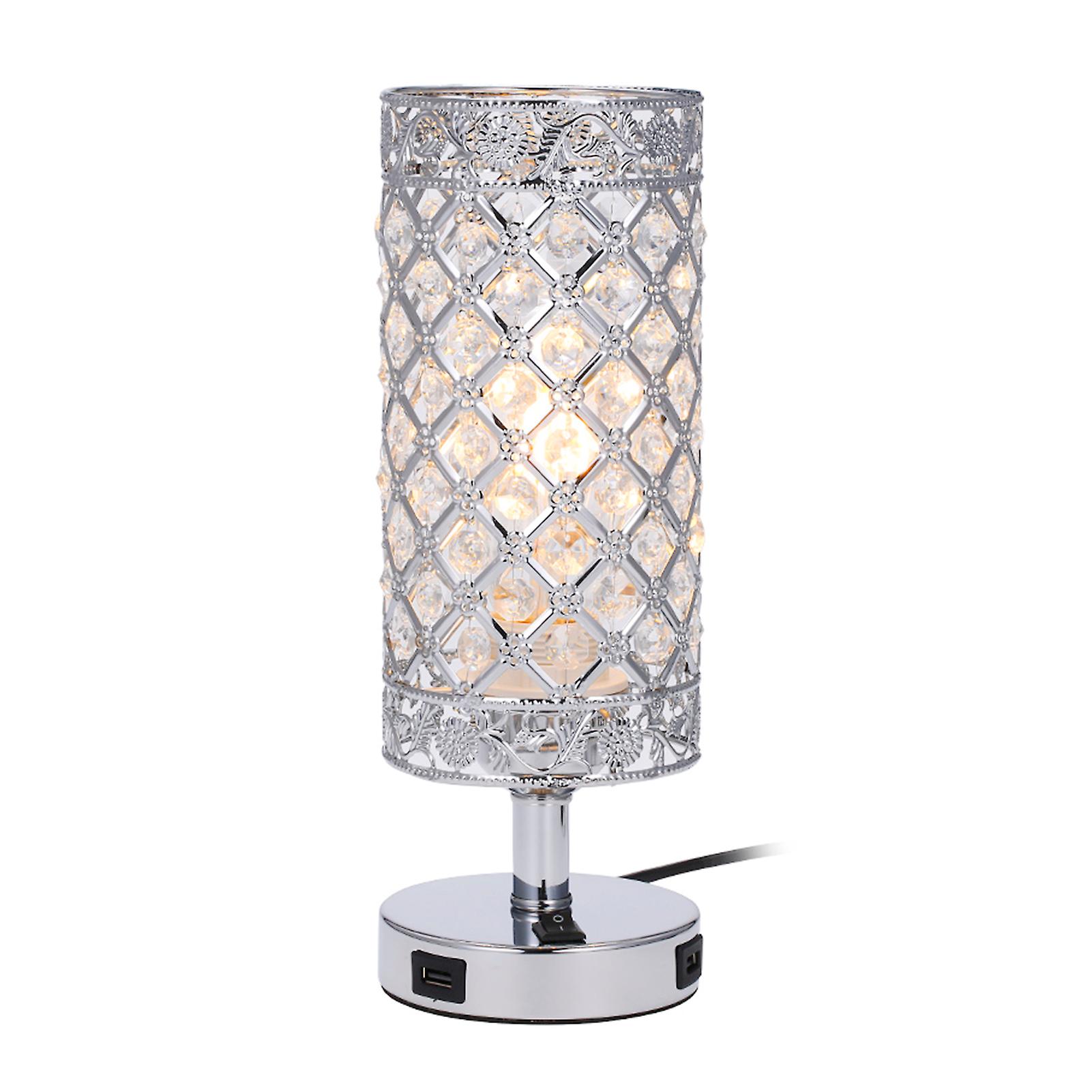 Tomshine Crystal Bedside Table Lamp Decorative Desk Light With Dual Usb Charging Port Modern Nightstand Lamp For Bedroom Living Dining Room Office No.