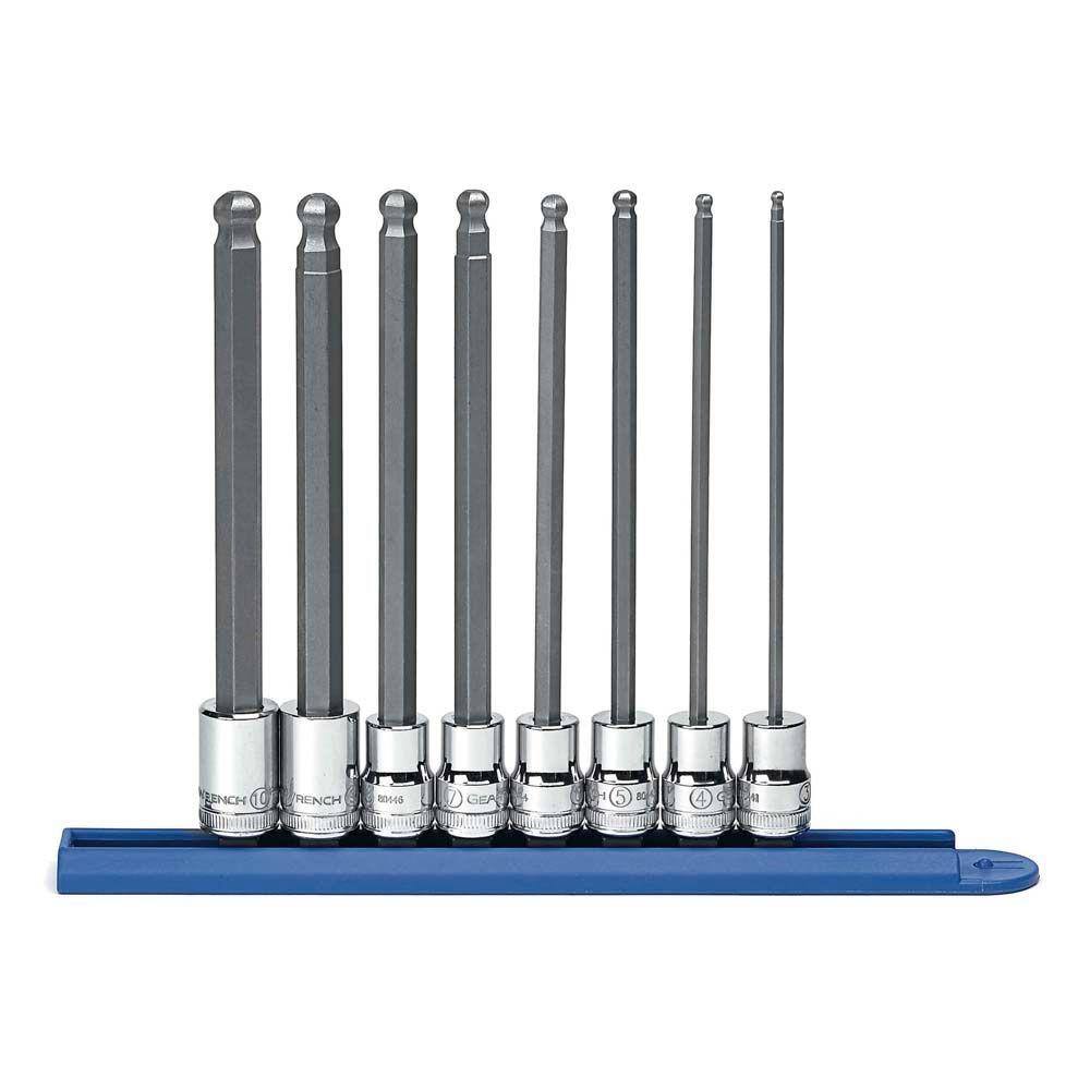 GEARWRENCH 38 in. Drive Metric Long Ball End Hex Bit Socket Set (8-Piece) 80573