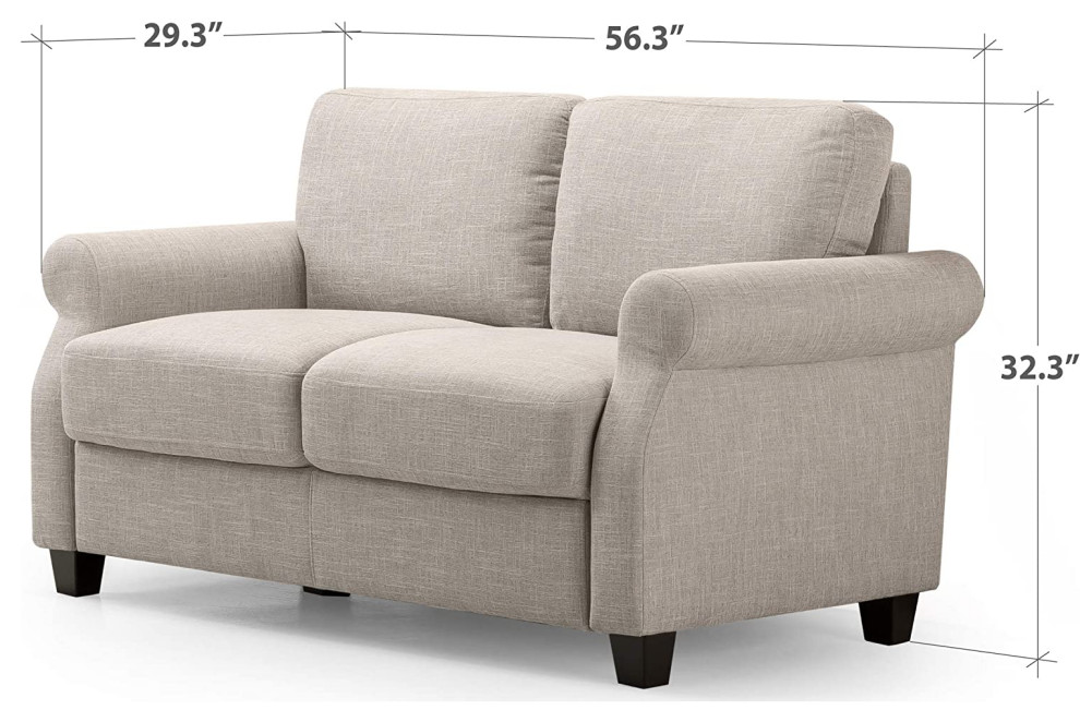 Contemporary Loveseat  Polyester Cushioned Seat With Rolled Arms  Beige   Transitional   Loveseats   by Declusia  Houzz