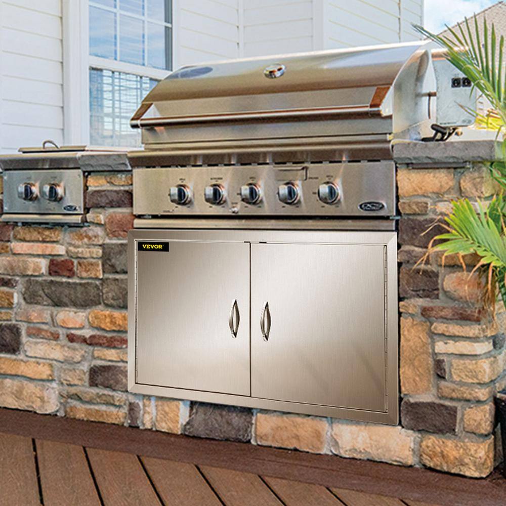 VEVOR Outdoor Kitchen Doors 42 in. W X 21 in. H Double BBQ Door Stainless Steel BBQ Access Door 21.13X42X1.63SKM1V0