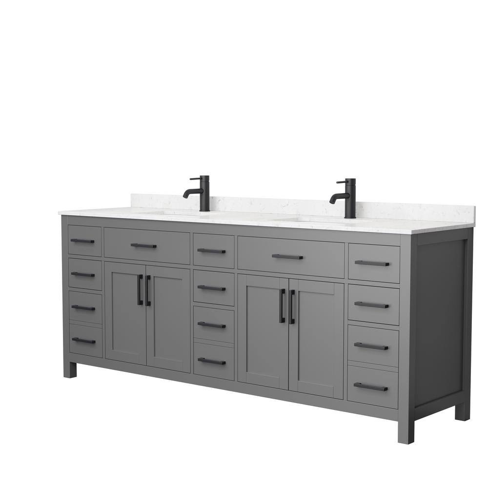 Wyndham Collection Beckett 84 in. W x 22 in. D x 35 in. H Double Sink Bathroom Vanity in Dark Gray with Carrara Cultured Marble Top WCG242484DGBCCUNSMXX