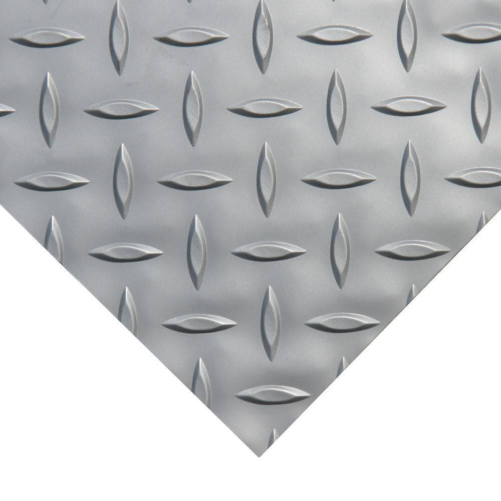 Rubber-Cal Diamond-Plate Metallic 4 ft. x 4 ft. Silver PVC Flooring (16 sq. ft.) 03-W266-S-04