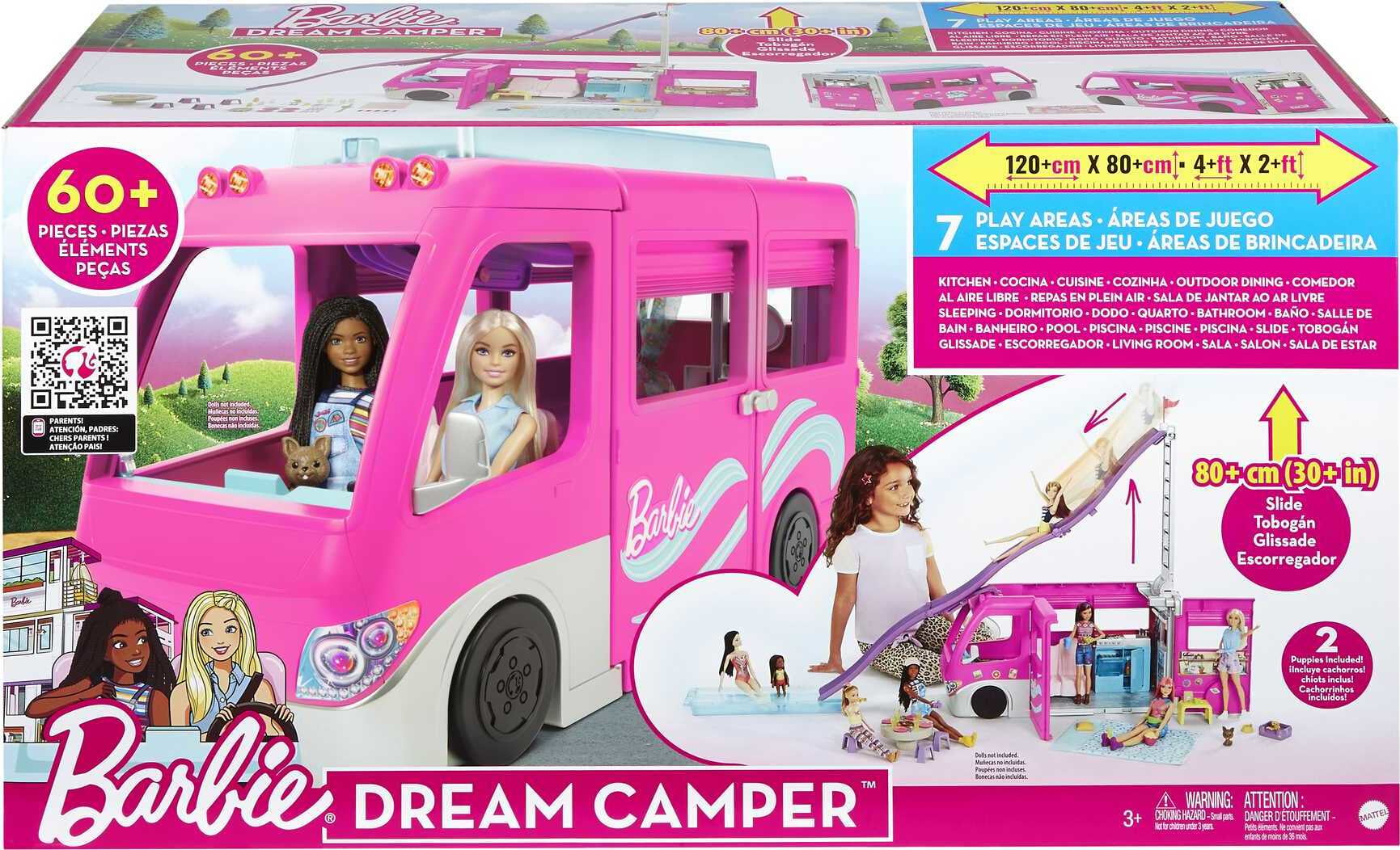 Barbie DreamCamper Vehicle Playset with 60 Accessories Including Pool and 30-inch Slide