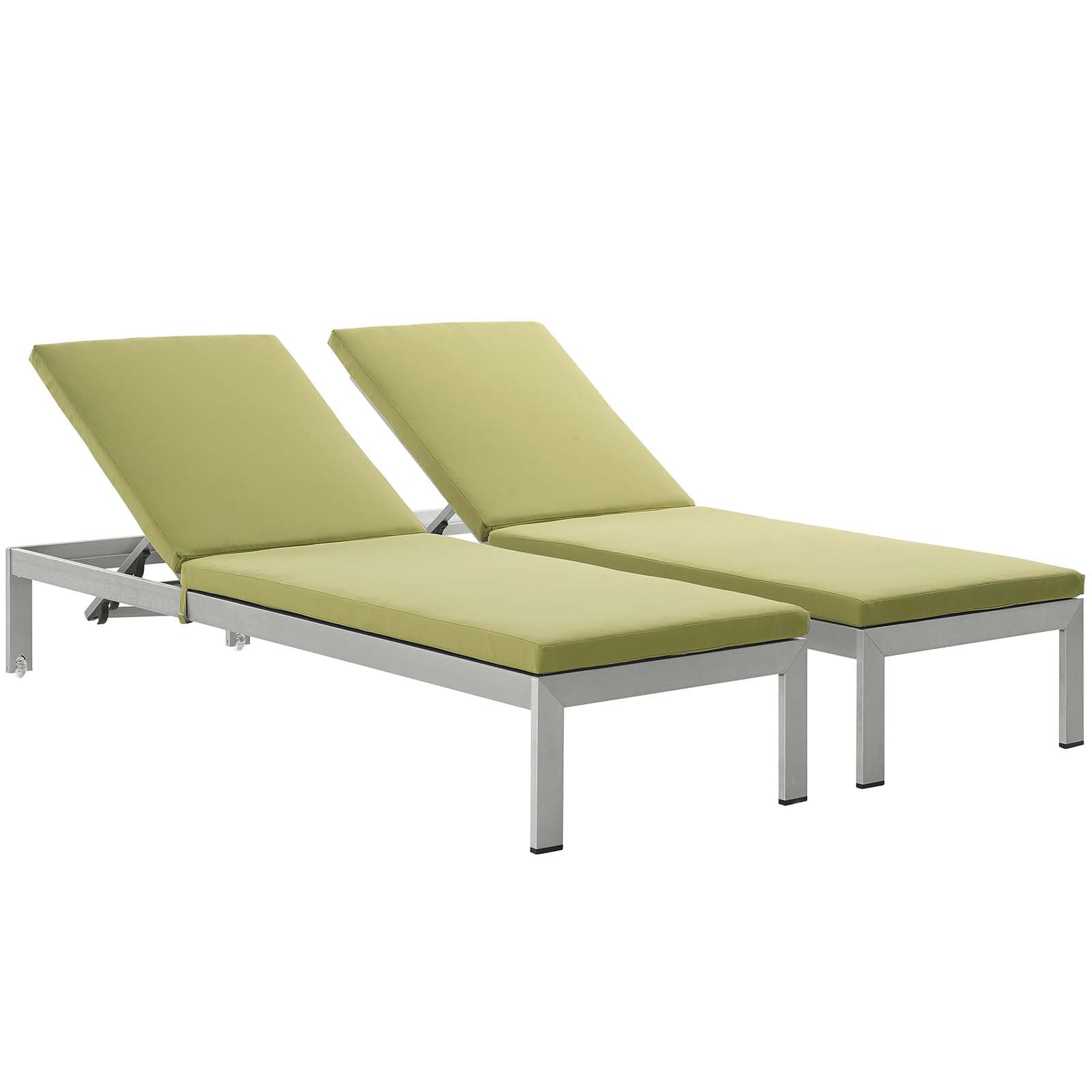 Modern Contemporary Urban Design Outdoor Patio Balcony Chaise Lounge Chair ( Set of 2), Green, Aluminum