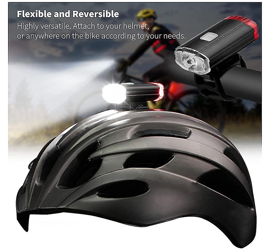 Bike light， Bike Helmet Light， USB Rechargeable Dual Front and Rear Bright Bike Light，IPX3 Water Resistant Portable Bicycle Light (Black)