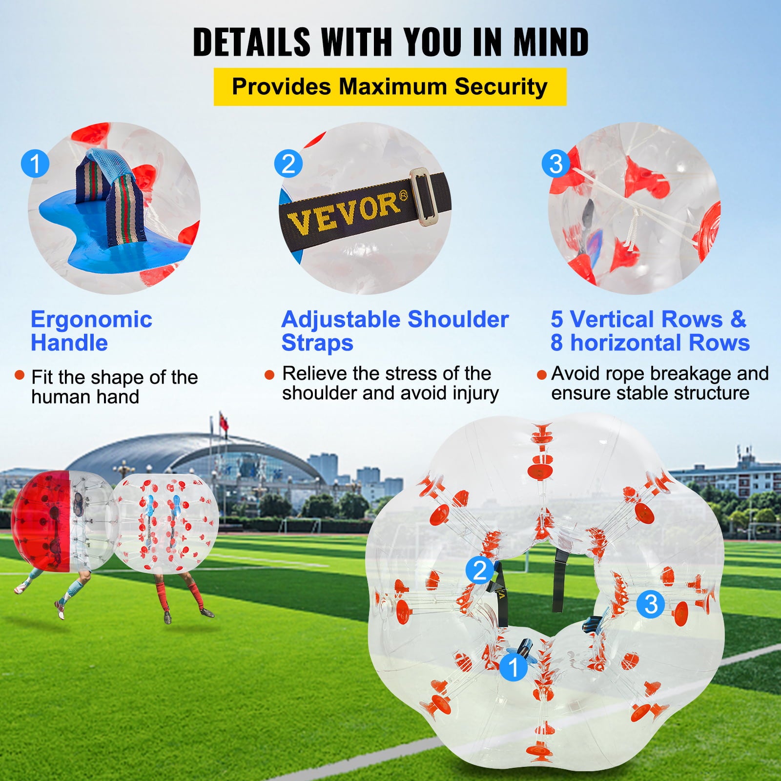 VEVORbrand Bumper Bubble Soccer Ball，5 ft/1.5 m Dia Inflatable Bumper Ball， Inflatable Body Zorb Ball for Kids Adults， Blow It Up in 5 Min， for Backyard， Park， Beach， Playing Center