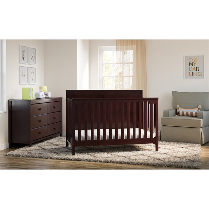 Rosebery Kids Traditional 4 in 1 Wood Convertible Crib in Espresso