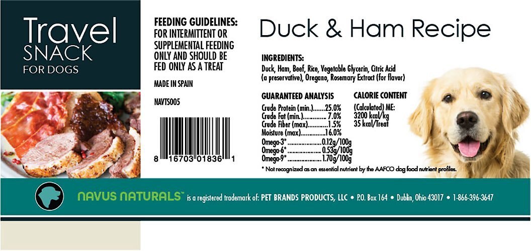 Navus Naturals Travel Snacks Duck and Ham Recipe Dog Treats， 5.3-oz bag