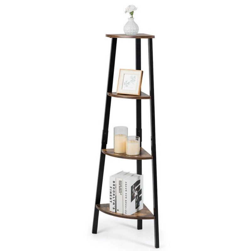 Hivago 4-Tier Industrial Metal Frame Corner Bookcase