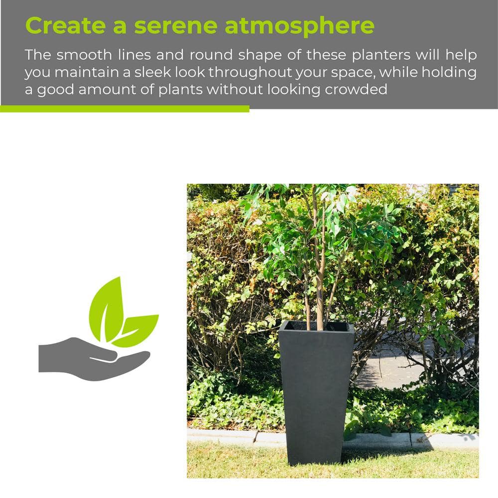 KANTE 28 in. Tall Burnished Black Lightweight Concrete Modern Tapered Tall Square Outdoor Planter RF0229A-S-70221