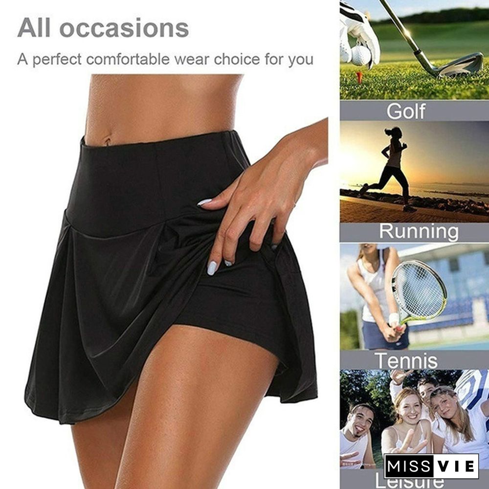 Xs-5Xl Women Fashion Double-Layer Athletic Short Skirt Fitness Yoga Short Skirt Badminton Breathable Quick Drying Skirts Plus Size Ladies Sport Anti Exposure Tennis Skirt