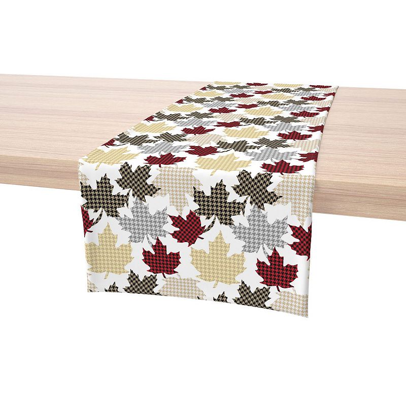 Table Runner， 100% Cotton， 16x108， Houndstooth Maple Leaves