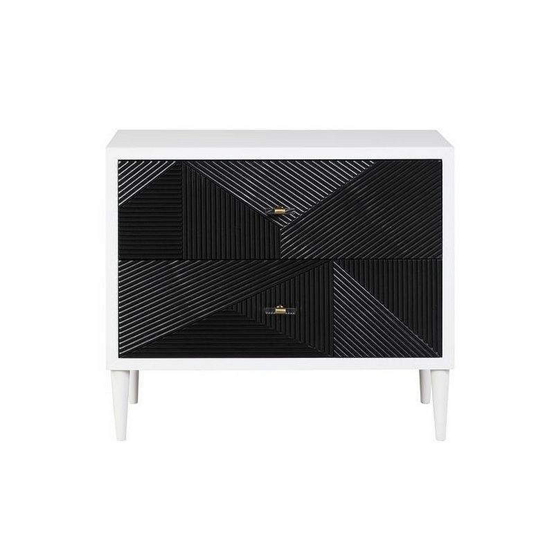 Accent table with Geometric Pattern 2 Drawer Front， Black and White