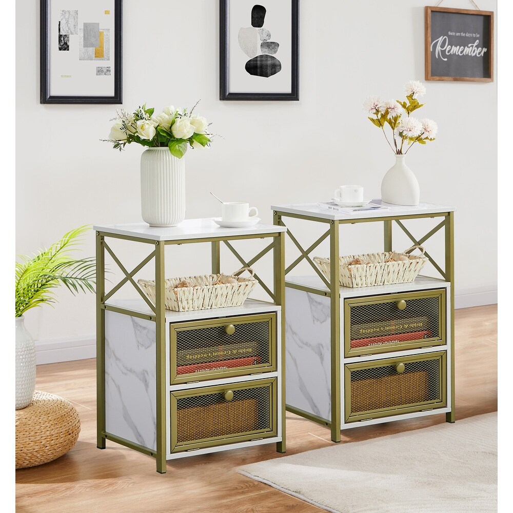 Modern Nightstand with 3 tier Storage Shelves  Brown Nightstands/Black Nightstands (Set of 2)