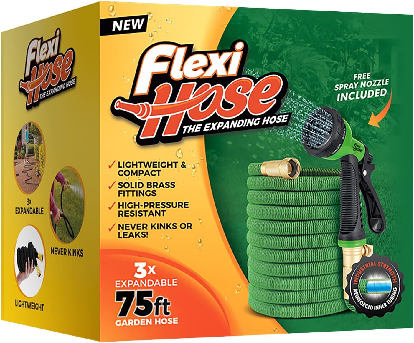 Flexi Hose with 8 Function Nozzle Expandable Garden Hose, Lightweight & No-Kink Flexible Garden Hose, 3/4 inch Solid Brass Fittings and Double Latex Core, 50 ft Blue Black