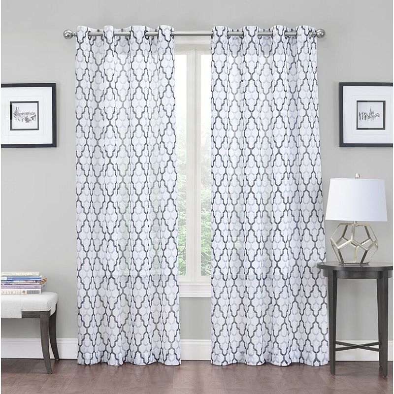 Kate Aurora Charlton Grommet Top Crushed Lattice Lightweight Sheer Designed Voile Curtains - Set Of 2