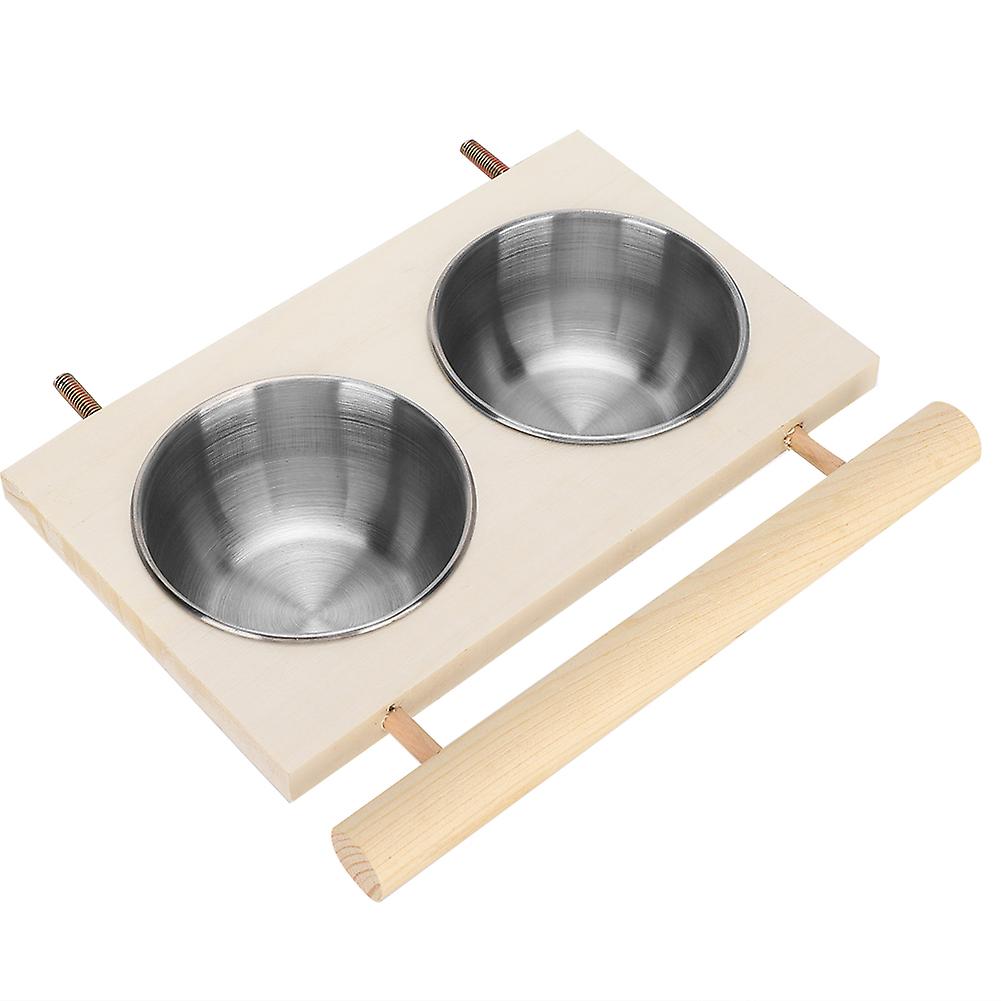 Parrot Feeding Bowl Stainless Steel Food Water Feeder Cage Accessory With Standdouble Bowl