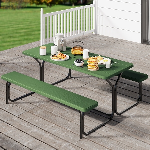 Moasis 6FT HDPE Outdoor Picnic Table Set Bench Set with Metal Base