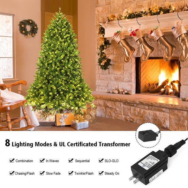 Costway 6ft Prelit PVC Christmas Fir Tree Hinged 8 Flash Modes w/ 650