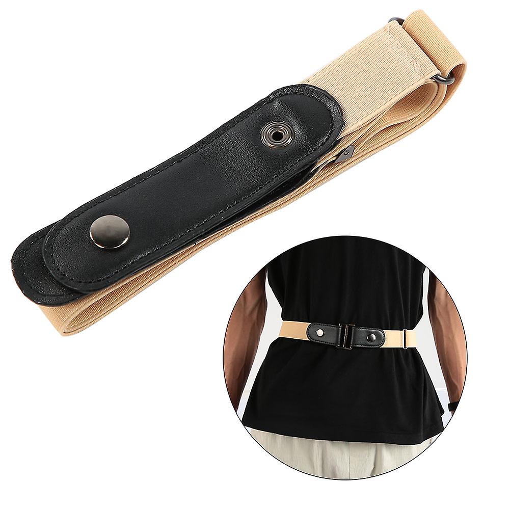 Women Men Elastic Comfortable Waist Belts Buckle Free Adjustable Waistband(beige)