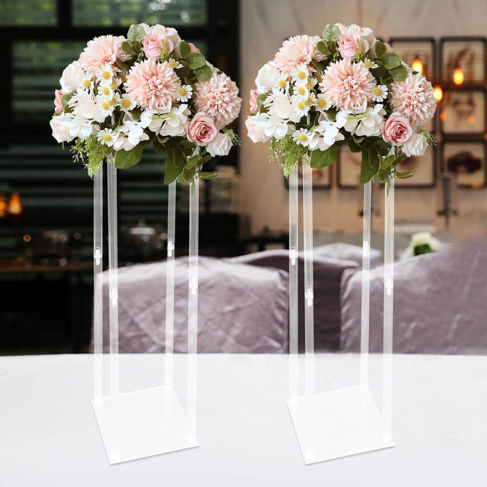 YIYIBYUS 9.84 in. W x 39.37 in. H 2-Pieces Modern Plastic Square Wedding Decoration Clear Acrylic Flower Display Rack OT-ZJGJ-5338