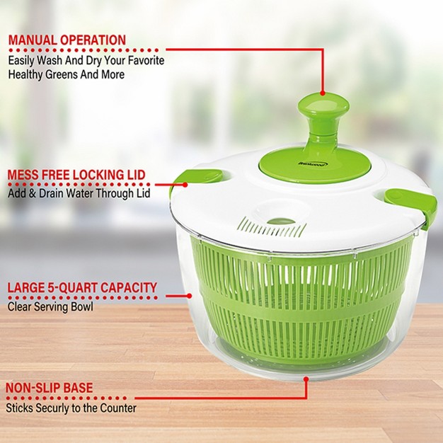 Brentwood 5 Quart Salad Spinner With Serving Bowl In Green