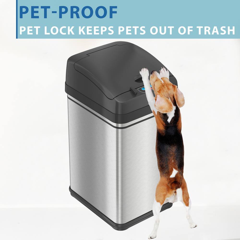 iTouchless 8 Gal. Pet-Proof Stainless Steel Sensor Trash Can with AbsorbX Odor Filter System DZT08PL