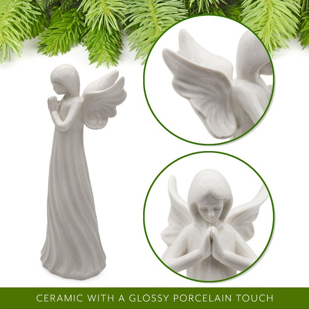 Auldhome Design White Ceramic Praying Angel Figurine Standing Guardian Angel Statue 9in