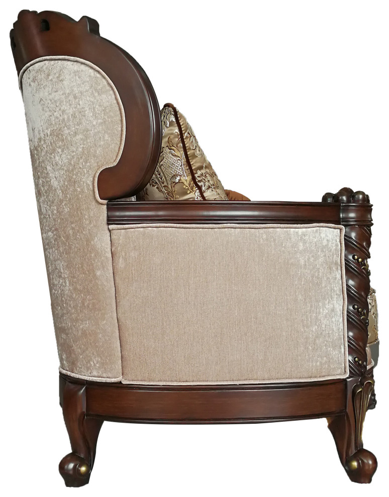 ACME Devayne Loveseat With 4 Pillows  Fabric/Dark Walnut   Victorian   Loveseats   by Kolibri Decor  Houzz