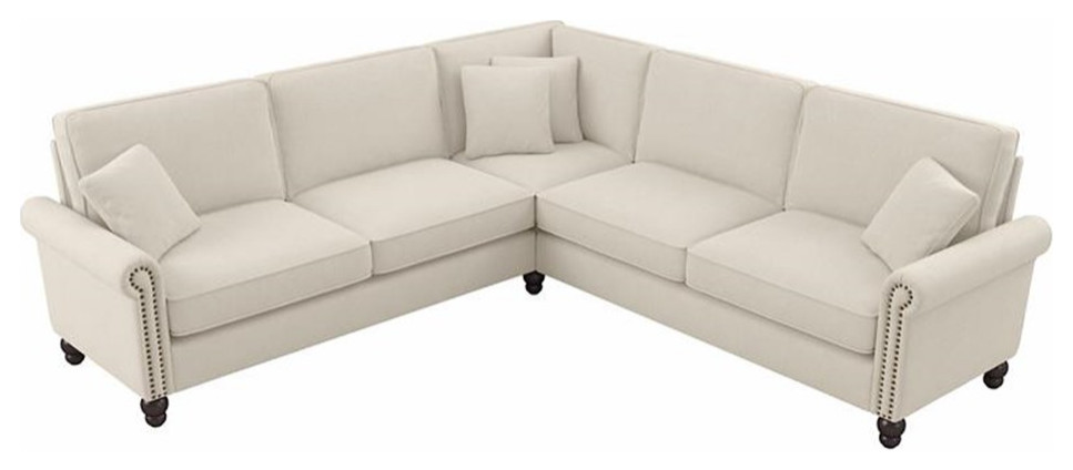 Pemberly Row 99W L Shaped Sectional in Cream Herringbone Fabric   Traditional   Sectional Sofas   by Homesquare  Houzz