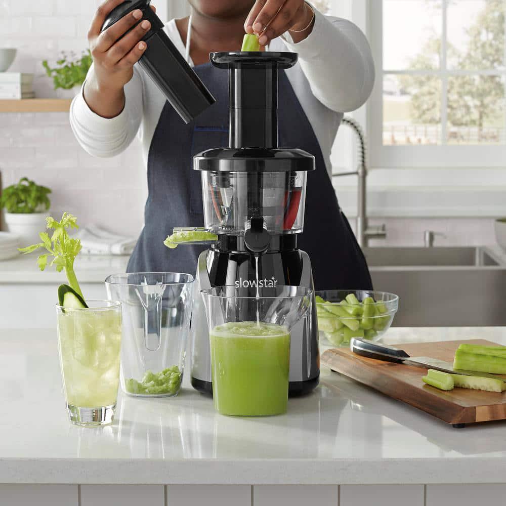 Tribest Slowstar 24 fl oz Black and Silver Vertical Cold Press Juicer with Mincing Attachment