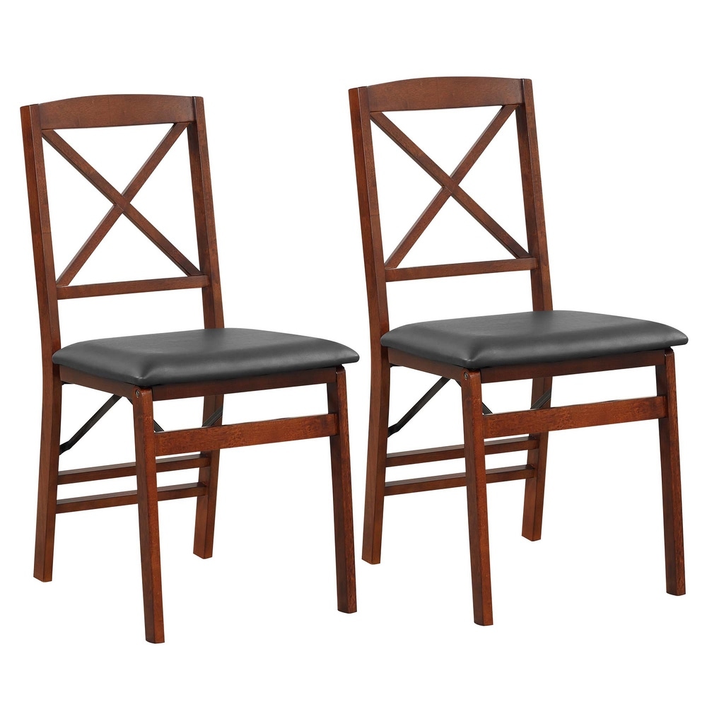 2 Pack Folding Dining Chairs Foldable Chairs with PVC Padded Seat